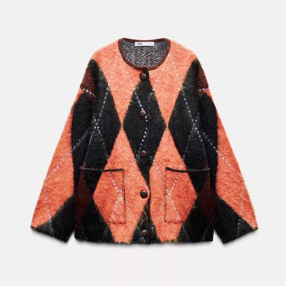 Zara Women's Bold Orange and Black Cardigan